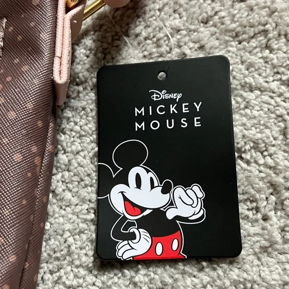 Disney Mickey Mouse Print Crossbody Purse Handbag Brown & Pink - Picture 3 of 8